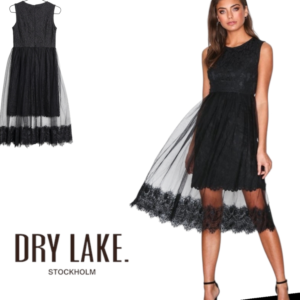 NWT Dry Lake Cindy Dress Skater Dress Black Floral  Lace size S
